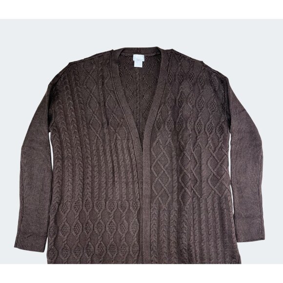Chicos Espresso Brown Knit Open Front Cardigan Sweater Wool Cashmere Size 1 US M - Picture 8 of 13